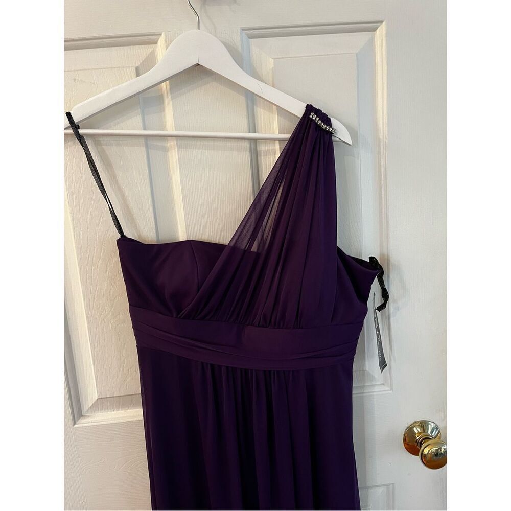 ONYX Nite Purple One Shoulder Chiffon Dress Gown sz 10 NWT
